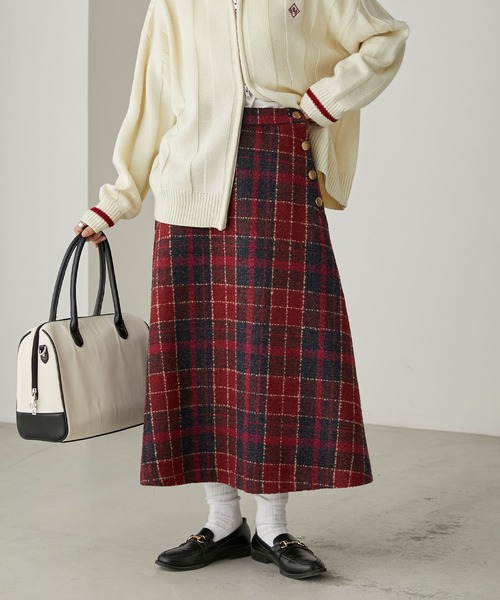 BONLECILL（ボンルシール）の「チェック柄ツイード フレアロングスカート（スカート・レディース・オレンジ/ブラウン/チャコールグレー/レッド・FREE）」の18枚目の写真