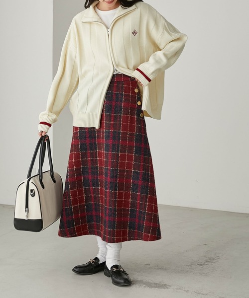 BONLECILL（ボンルシール）の「チェック柄ツイード フレアロングスカート（スカート・レディース・オレンジ/ブラウン/チャコールグレー/レッド・FREE）」の21枚目の写真