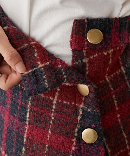 BONLECILL（ボンルシール）の「チェック柄ツイード フレアロングスカート（スカート・レディース・オレンジ/ブラウン/チャコールグレー/レッド・FREE）」の8枚目の写真