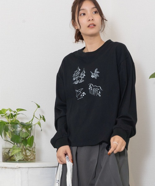 POU DOU DOU（プードゥドゥ）の「berry very birdプリントロンTee（Tシャツ/カットソー・レディース・ブラック/オフホワイト・3）」の3枚目の写真