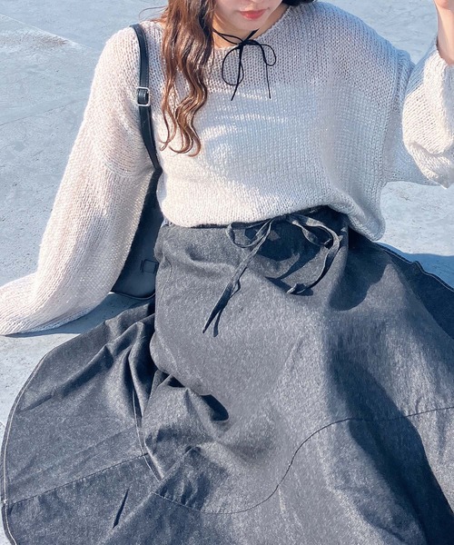 AS KNOW AS plus（アズノゥアズプラス）の「☆モヘアタッチ シアーニット（ニット/セーター・レディース・オフホワイト/チャコールグレー/セージグリーン/ライトブルー/オレンジ/グリーン/ボルドー/キナリ/ブルー系/ライトピンク/ライトグレー系/ホワイト系/ライトグリーン・FREE）」の6枚目の写真