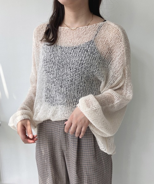 AS KNOW AS plus（アズノゥアズプラス）の「☆モヘアタッチ シアーニット（ニット/セーター・レディース・オフホワイト/チャコールグレー/セージグリーン/ライトブルー/オレンジ/グリーン/ボルドー/キナリ/ブルー系/ライトピンク/ライトグレー系/ホワイト系/ライトグリーン・FREE）」の3枚目の写真