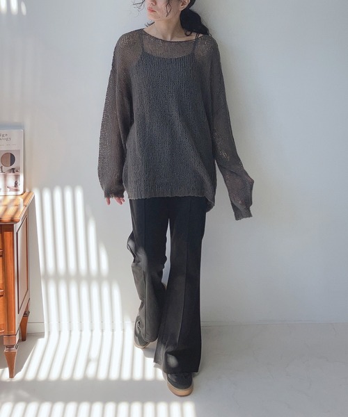 AS KNOW AS plus（アズノゥアズプラス）の「☆モヘアタッチ シアーニット（ニット/セーター・レディース・オフホワイト/チャコールグレー/セージグリーン/ライトブルー/オレンジ/グリーン/ボルドー/キナリ/ブルー系/ライトピンク/ライトグレー系/ホワイト系/ライトグリーン・FREE）」の18枚目の写真