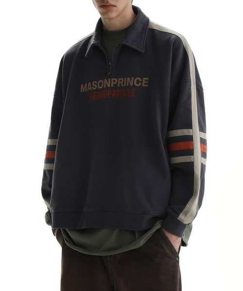 MASONPRINCE（メイソンプリンス）の「ハーフZIP 袖ライン カレッジ風 スウェット WY6214【MASONPRINCE × THE GOD PARTICLE】（スウェット・メンズ・パープル/ダークネイビー・L/M/S）」の10枚目の写真