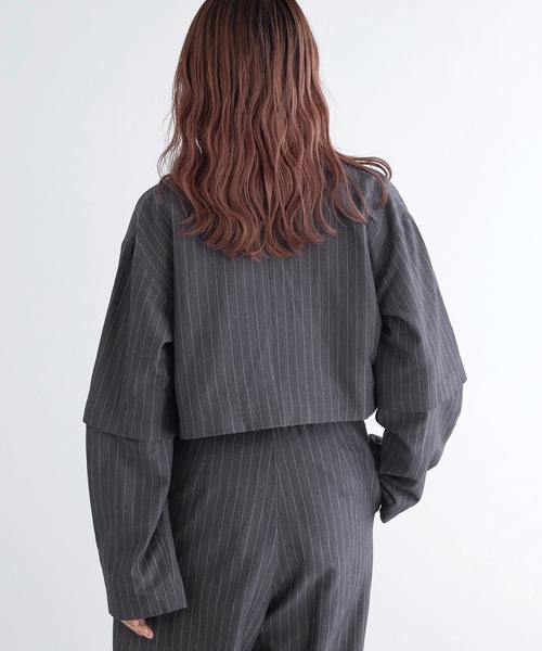 w closet（ダブルクローゼット）の「【2WAY】ショートダブルテーラードジャケット（テーラードジャケット・レディース・ネイビー×ホワイト/チャコールグレー/グレー系その他・FREE）」の7枚目の写真