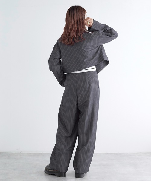 w closet（ダブルクローゼット）の「【2WAY】ショートダブルテーラードジャケット（テーラードジャケット・レディース・ネイビー×ホワイト/チャコールグレー/グレー系その他・FREE）」の10枚目の写真