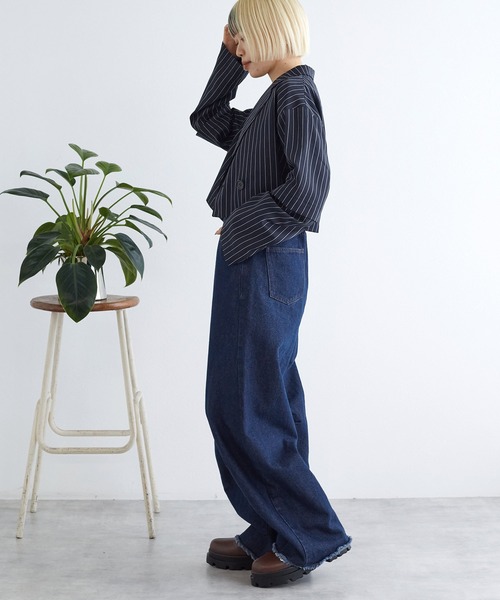 w closet（ダブルクローゼット）の「【2WAY】ショートダブルテーラードジャケット（テーラードジャケット・レディース・ネイビー×ホワイト/チャコールグレー/グレー系その他・FREE）」の18枚目の写真