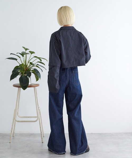 w closet（ダブルクローゼット）の「【2WAY】ショートダブルテーラードジャケット（テーラードジャケット・レディース・ネイビー×ホワイト/チャコールグレー/グレー系その他・FREE）」の21枚目の写真