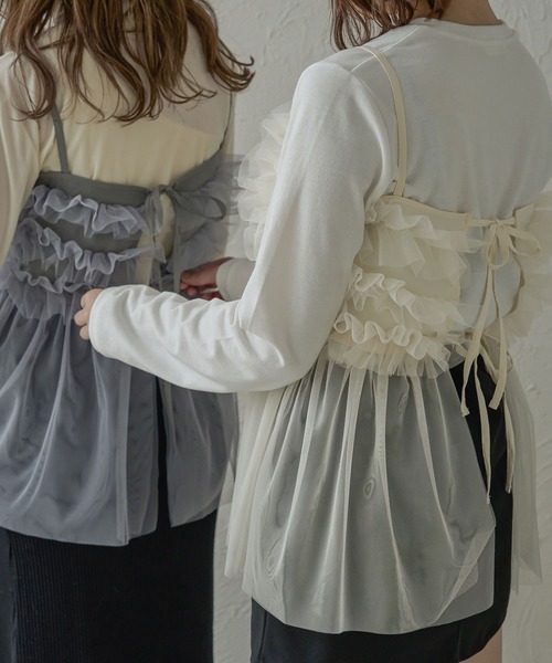 Ambre Neige（アンブルネージュ）の「2wayチュールビスチェ/WEB/EC限定商品（キャミソール・レディース・チャコールグレー/アイボリー/ブラック/ピンクベージュ/モカ・FREE）」の12枚目の写真