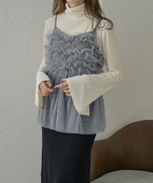 Ambre Neige（アンブルネージュ）の「2wayチュールビスチェ/WEB/EC限定商品（キャミソール・レディース・チャコールグレー/アイボリー/ブラック/ピンクベージュ/モカ・FREE）」の13枚目の写真