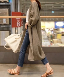 【ゆるっと素材で簡単春コーデ】フロントオープンロングシャツ
