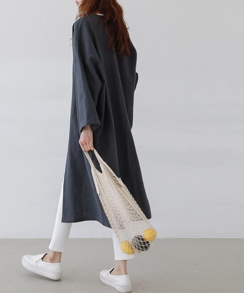 Silly(シリー)の「【ゆるっと素材で簡単春コーデ】フロントオープンロングシャツ(シャツ/ブラウス・レディース・カーキ/ブルー・SMALL/MEDIUM)」の1枚目の写真