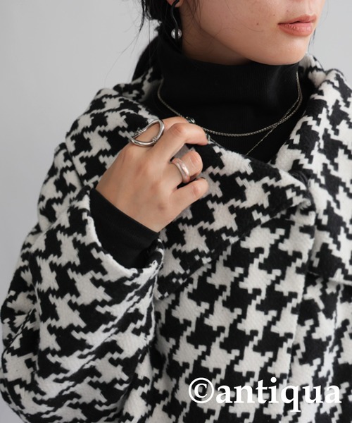 antiqua（アンティカ）の「千鳥柄デザインコート（ステンカラーコート・レディース・ブラック・FREE）」の6枚目の写真
