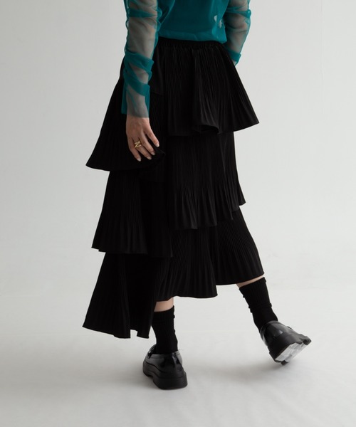 セール】ユニーク フリル フレア スカート ティアード