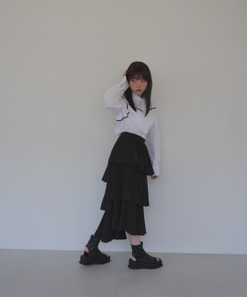 セール】ユニーク フリル フレア スカート ティアード