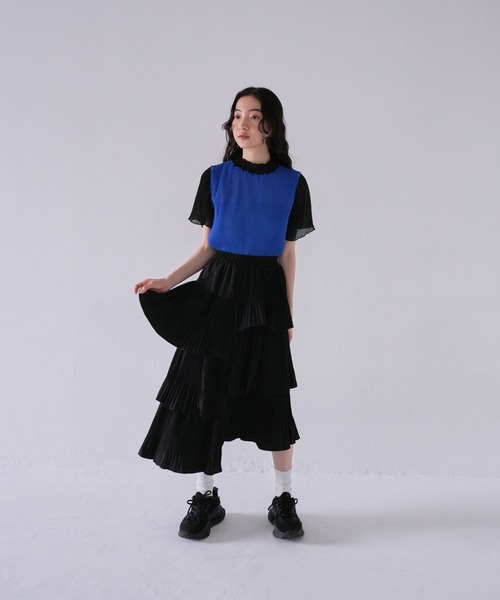 Uenui（ウニュイ）の「ユニーク フリル フレア スカート ティアード アシンメトリー ロングスカート（スカート・レディース・ベージュ/ブラック/グレー/ホワイト・FREE）」の15枚目の写真