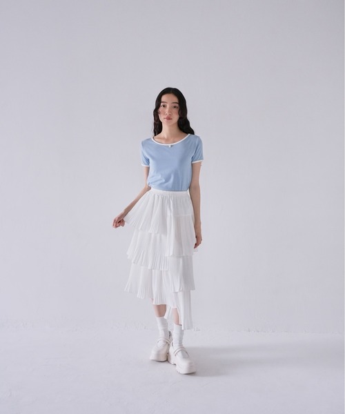 Uenui（ウニュイ）の「ユニーク フリル フレア スカート ティアード アシンメトリー ロングスカート（スカート・レディース・ベージュ/ブラック/グレー/ホワイト・FREE）」の11枚目の写真