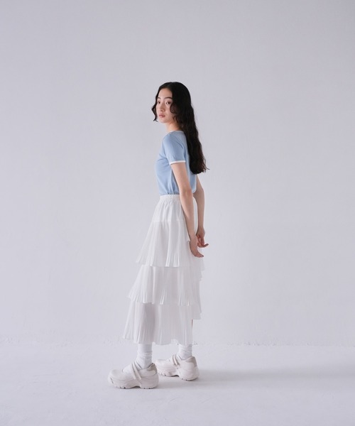 Uenui（ウニュイ）の「ユニーク フリル フレア スカート ティアード アシンメトリー ロングスカート（スカート・レディース・ベージュ/ブラック/グレー/ホワイト・FREE）」の10枚目の写真
