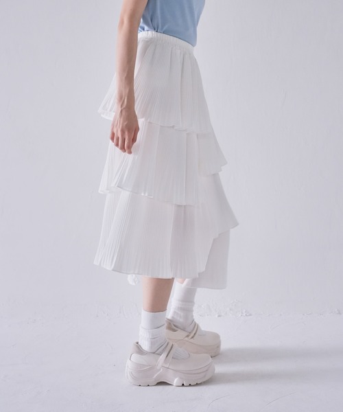 Uenui（ウニュイ）の「ユニーク フリル フレア スカート ティアード アシンメトリー ロングスカート（スカート・レディース・ベージュ/ブラック/グレー/ホワイト・FREE）」の12枚目の写真