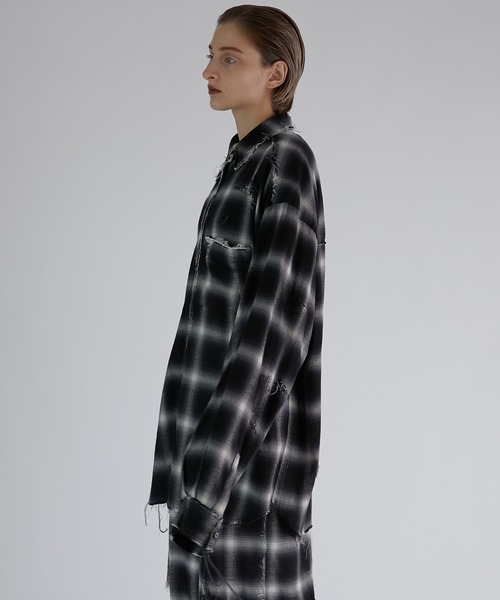 PRANK PROJECT(プランクプロジェクト)の「オンブレーチェックダメージシャツ / Ombre Check Damaged Shirt(シャツ/ブラウス・レディース・ブルー/ブラック・FREE)」の7枚目の写真