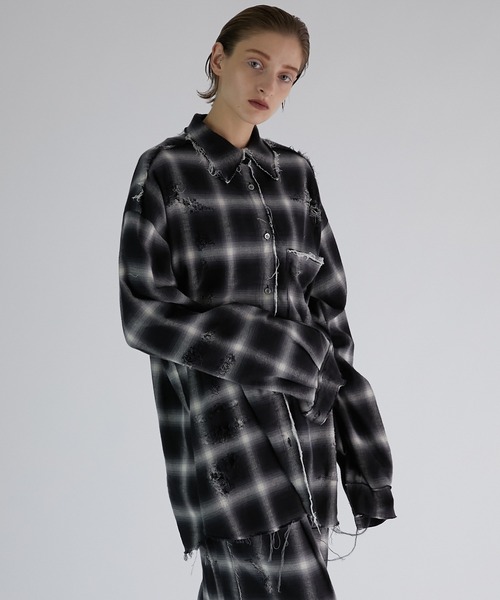 PRANK PROJECT(プランクプロジェクト)の「オンブレーチェックダメージシャツ / Ombre Check Damaged Shirt(シャツ/ブラウス・レディース・ブルー/ブラック・FREE)」の6枚目の写真