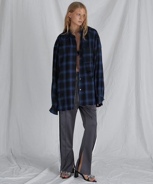 PRANK PROJECT(プランクプロジェクト)の「オンブレーチェックダメージシャツ / Ombre Check Damaged Shirt(シャツ/ブラウス・レディース・ブルー/ブラック・FREE)」の4枚目の写真