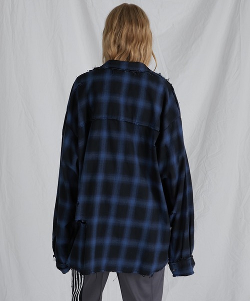 PRANK PROJECT(プランクプロジェクト)の「オンブレーチェックダメージシャツ / Ombre Check Damaged Shirt(シャツ/ブラウス・レディース・ブルー/ブラック・FREE)」の12枚目の写真