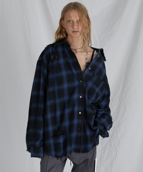 PRANK PROJECT(プランクプロジェクト)の「オンブレーチェックダメージシャツ / Ombre Check Damaged Shirt(シャツ/ブラウス・レディース・ブルー/ブラック・FREE)」の10枚目の写真