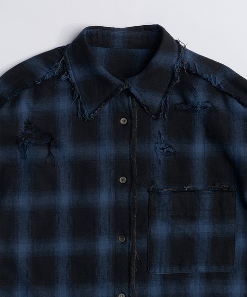 PRANK PROJECT(プランクプロジェクト)の「オンブレーチェックダメージシャツ / Ombre Check Damaged Shirt(シャツ/ブラウス・レディース・ブルー/ブラック・FREE)」の22枚目の写真
