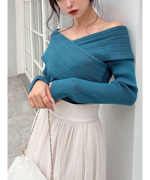 RESEXXY(リゼクシー)の「ランダムリブクロスニットトップス(ニット/セーター・レディース・ホワイト/ブラック/ブルー/ベージュ・FREE)」の1枚目の写真