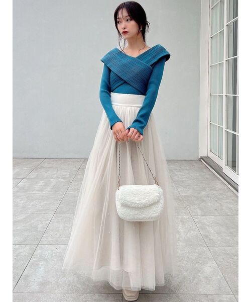 RESEXXY(リゼクシー)の「ランダムリブクロスニットトップス(ニット/セーター・レディース・ホワイト/ブラック/ブルー/ベージュ・FREE)」の8枚目の写真