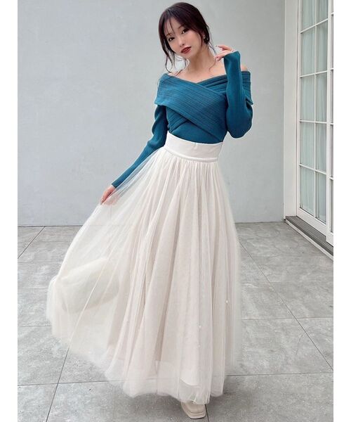 RESEXXY(リゼクシー)の「ランダムリブクロスニットトップス(ニット/セーター・レディース・ホワイト/ブラック/ブルー/ベージュ・FREE)」の9枚目の写真