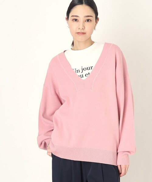 THE SHOP TK （ザ ショップ ティーケー ）の「◆深Vニットプルオーバー/洗濯機洗い可（ニット/セーター・レディース・ピンク系/ネイビー/オフホワイト・13/12）」の3枚目の写真