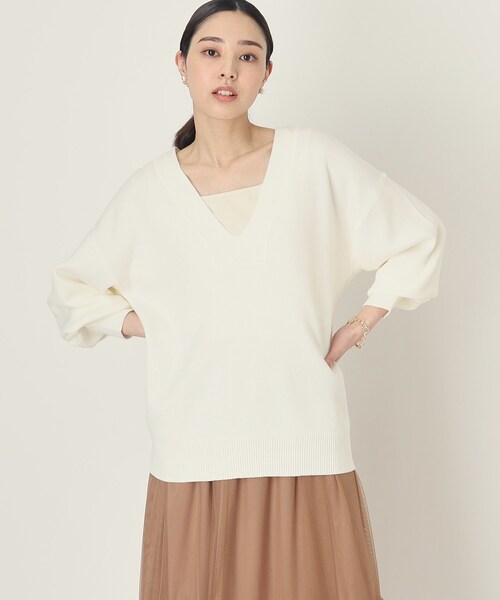 THE SHOP TK （ザ ショップ ティーケー ）の「◆深Vニットプルオーバー/洗濯機洗い可（ニット/セーター・レディース・ピンク系/ネイビー/オフホワイト・13/12）」の2枚目の写真