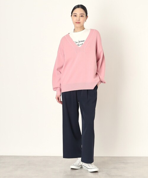 THE SHOP TK （ザ ショップ ティーケー ）の「◆深Vニットプルオーバー/洗濯機洗い可（ニット/セーター・レディース・ピンク系/ネイビー/オフホワイト・13/12）」の12枚目の写真