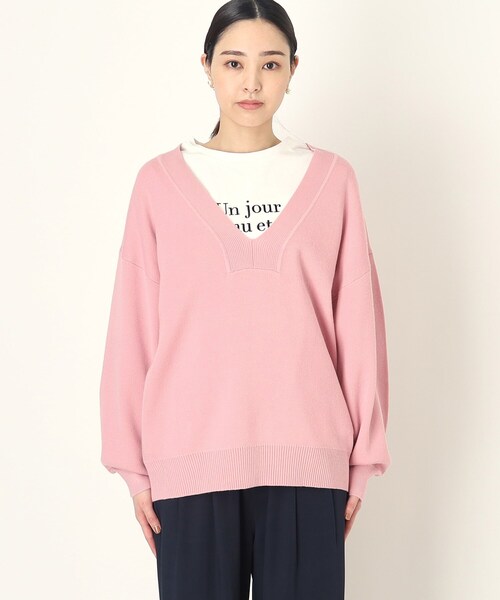 THE SHOP TK （ザ ショップ ティーケー ）の「◆深Vニットプルオーバー/洗濯機洗い可（ニット/セーター・レディース・ピンク系/ネイビー/オフホワイト・13/12）」の13枚目の写真