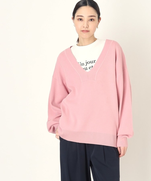 THE SHOP TK （ザ ショップ ティーケー ）の「◆深Vニットプルオーバー/洗濯機洗い可（ニット/セーター・レディース・ピンク系/ネイビー/オフホワイト・13/12）」の21枚目の写真
