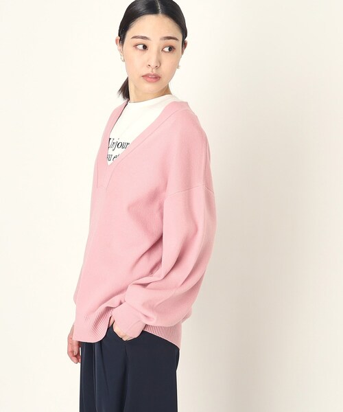 THE SHOP TK （ザ ショップ ティーケー ）の「◆深Vニットプルオーバー/洗濯機洗い可（ニット/セーター・レディース・ピンク系/ネイビー/オフホワイト・13/12）」の22枚目の写真