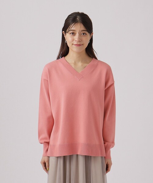 DRESKIP(ドレスキップ)の「◆【洗える】コットンVネックニット【CIRCRIC】(ニット/セーター・レディース・ライトベージュ/ブラック系2/ピンク系/ブルー・02/03/04)」の6枚目の写真