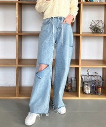 ダメージストリングデニムパンツ