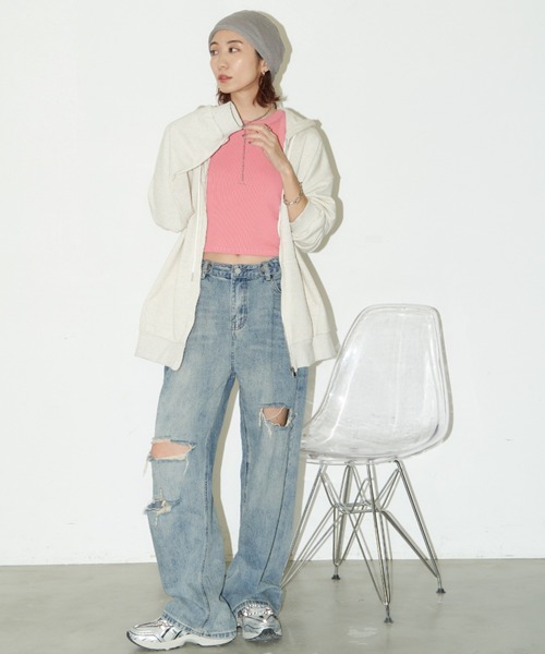 Auntie Rosa Holiday（アンティローザホリデー）の「裏毛オーバーサイズジップパーカー（パーカー・レディース・ブラック/ナチュラル/グレー・FREE）」の17枚目の写真