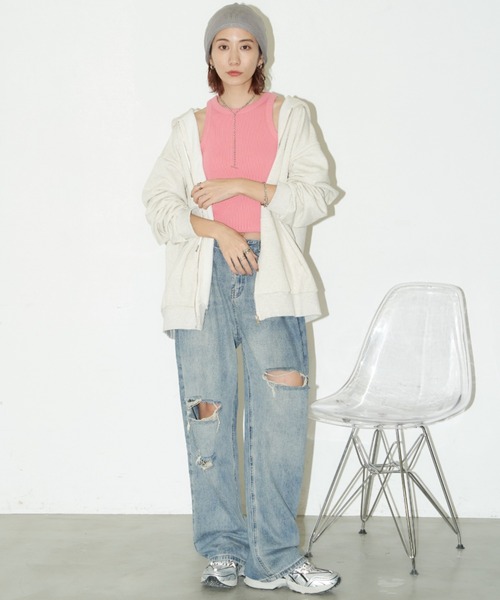 Auntie Rosa Holiday（アンティローザホリデー）の「裏毛オーバーサイズジップパーカー（パーカー・レディース・ブラック/ナチュラル/グレー・FREE）」の18枚目の写真