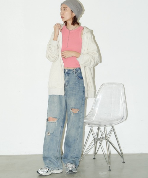 Auntie Rosa Holiday（アンティローザホリデー）の「裏毛オーバーサイズジップパーカー（パーカー・レディース・ブラック/ナチュラル/グレー・FREE）」の20枚目の写真