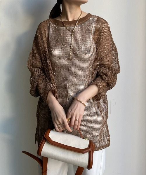 DouDou(ドゥドゥ)の「【WEB限定】 ネップメッシュプルオーバー(Tシャツ/カットソー・レディース・ブラック/ブラウン/オフホワイト・FREE)」の3枚目の写真