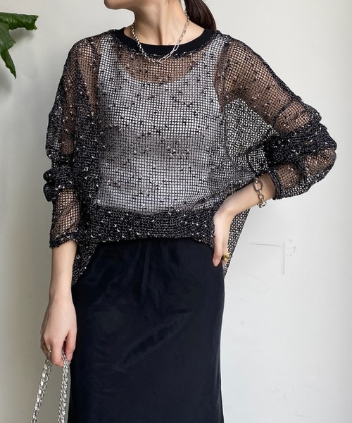 DouDou(ドゥドゥ)の「【WEB限定】 ネップメッシュプルオーバー(Tシャツ/カットソー・レディース・ブラック/ブラウン/オフホワイト・FREE)」の2枚目の写真