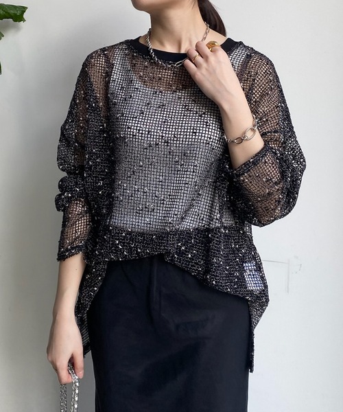DouDou(ドゥドゥ)の「【WEB限定】 ネップメッシュプルオーバー(Tシャツ/カットソー・レディース・ブラック/ブラウン/オフホワイト・FREE)」の8枚目の写真