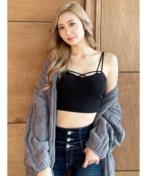 GYDA（ジェイダ）の「バインダービスチェ（キャミソール・レディース・オフホワイト/ブラック・FREE）」の3枚目の写真