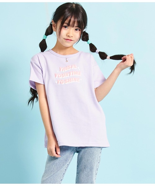 ANAP kids(アナップキッズ)の「ハートチャーム付ミニ裏毛チュニック(チュニック・キッズ・ラベンダー/アイボリー・110cm/120cm/130cm/100cm)」の2枚目の写真