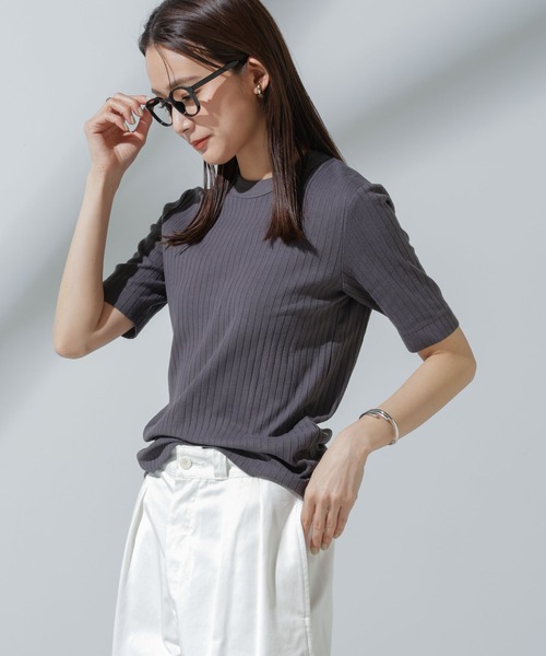 NANO universe（ナノユニバース）の「Anti Soaked(R) 汗染み防止 クルーネックリブTシャツ（Tシャツ/カットソー・レディース・アイボリー/ブラック/グレー系その他4/チャコール・M/S）」の3枚目の写真