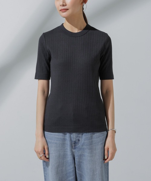 NANO universe（ナノユニバース）の「Anti Soaked(R) 汗染み防止 クルーネックリブTシャツ（Tシャツ/カットソー・レディース・アイボリー/ブラック/グレー系その他4/チャコール・M/S）」の15枚目の写真